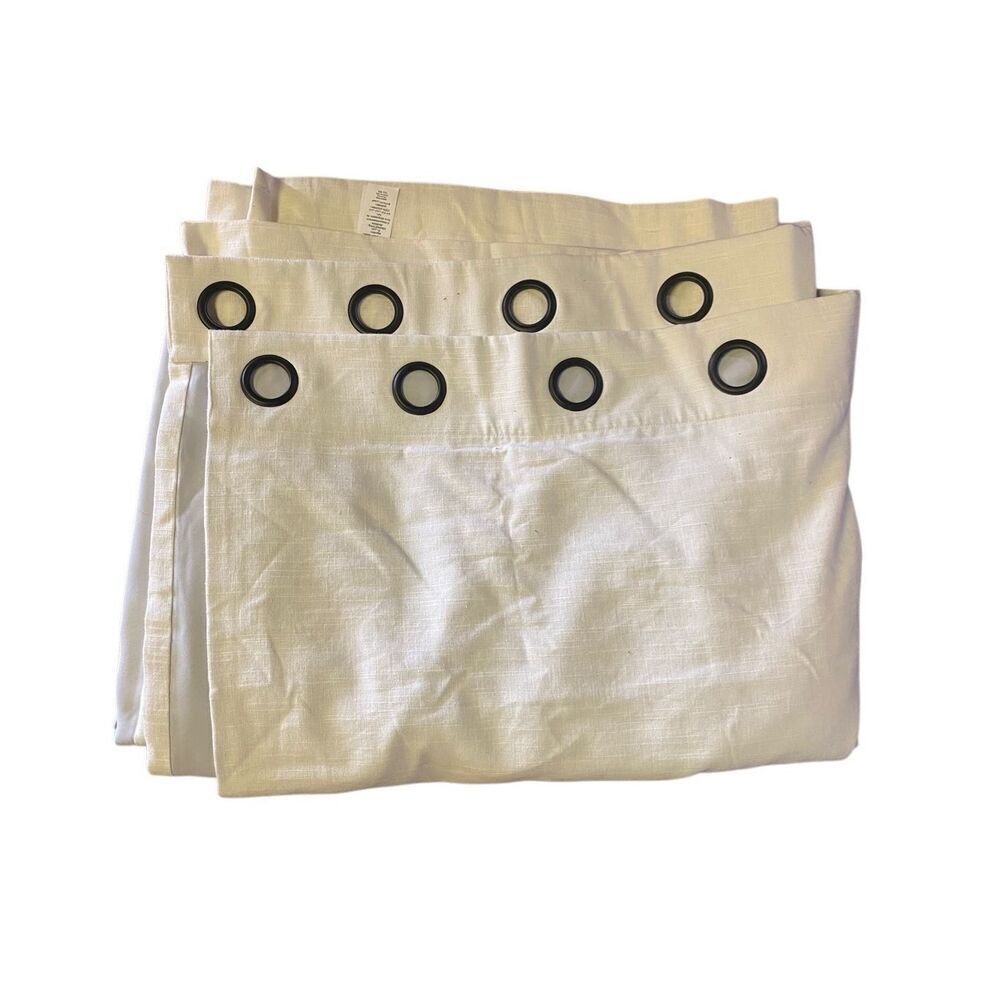 Pottery Barn Ivory Grommet Linen Curtain Panel with Black Rings